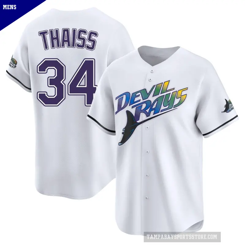 Men's No.34 Matt Thaiss Tampa Bay Rays White Limited Throwback Cooperstown Jersey