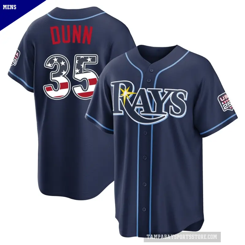 Men's No.35 Oliver Dunn Tampa Bay Rays Navy Limited USA 250 Fourth Of July Road Stadium Jersey