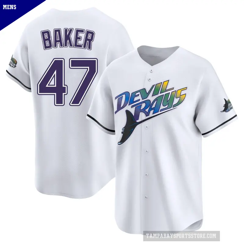 Men's No.47 Bryan Baker Tampa Bay Rays White Limited Throwback Cooperstown Jersey