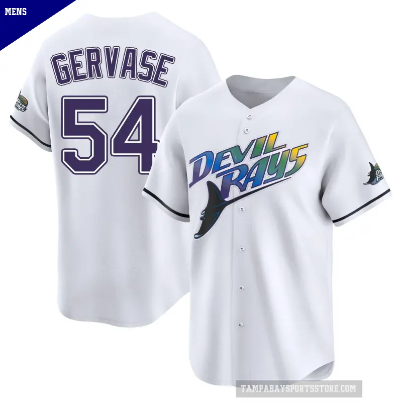 Men's No.54 Paul Gervase Tampa Bay Rays White Limited Throwback Cooperstown Jersey