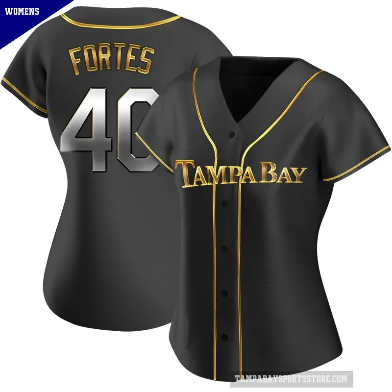 Women's No.40 Nick Fortes Tampa Bay Rays Gold Replica Black en Alternate Jersey