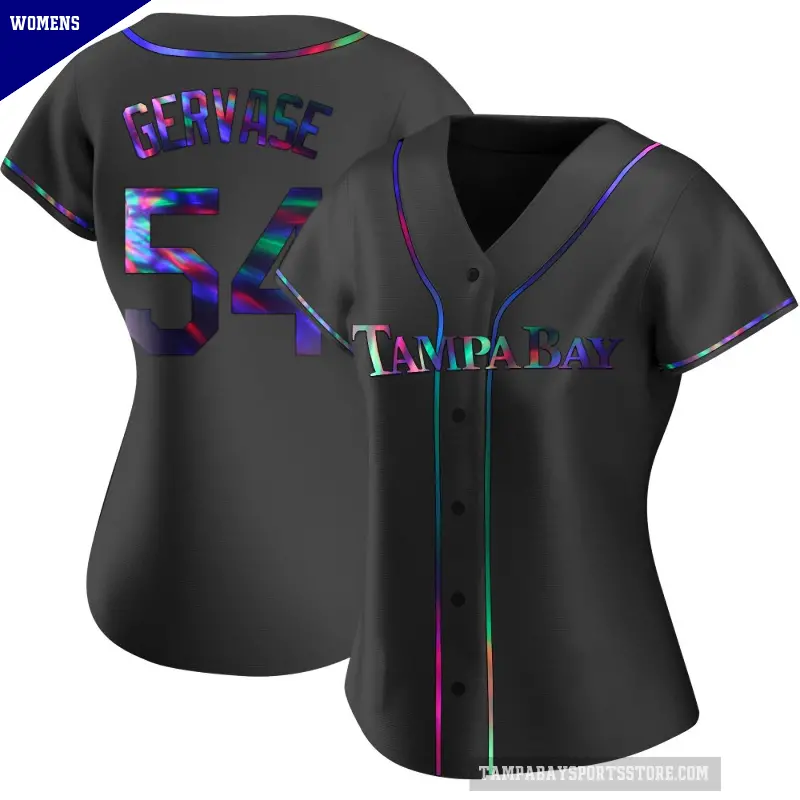 Women's No.54 Paul Gervase Tampa Bay Rays Black Replica Holographic Alternate Jersey