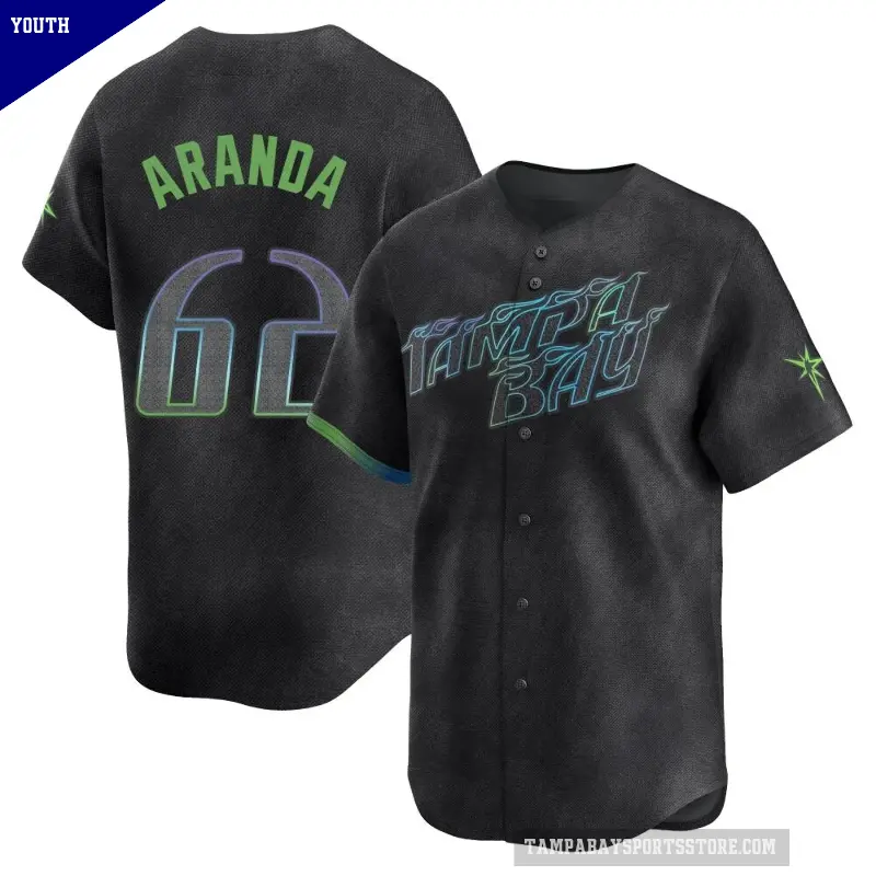 Youth No.62 Jonathan Aranda Tampa Bay Rays Charcoal Limited 2024 City Connect Jersey