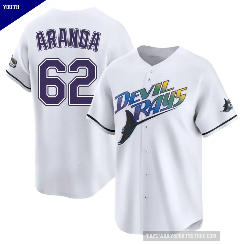 Youth No.62 Jonathan Aranda Tampa Bay Rays White Limited Throwback Cooperstown Jersey